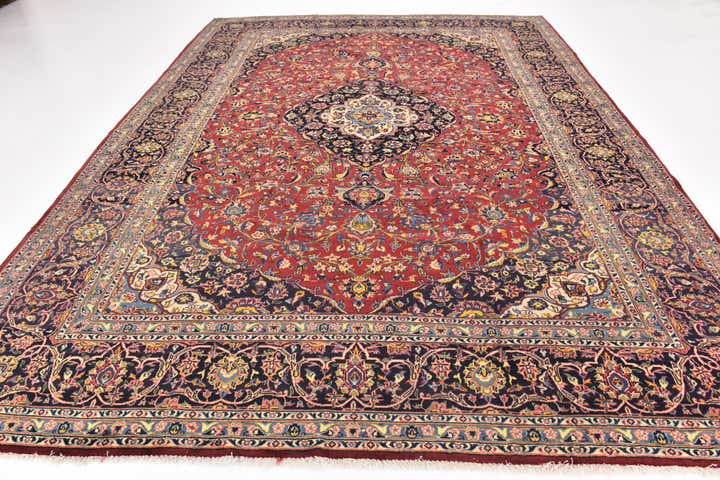9' 7 x 12' 10 Hand Knotted Kashan Persian Wool Rug