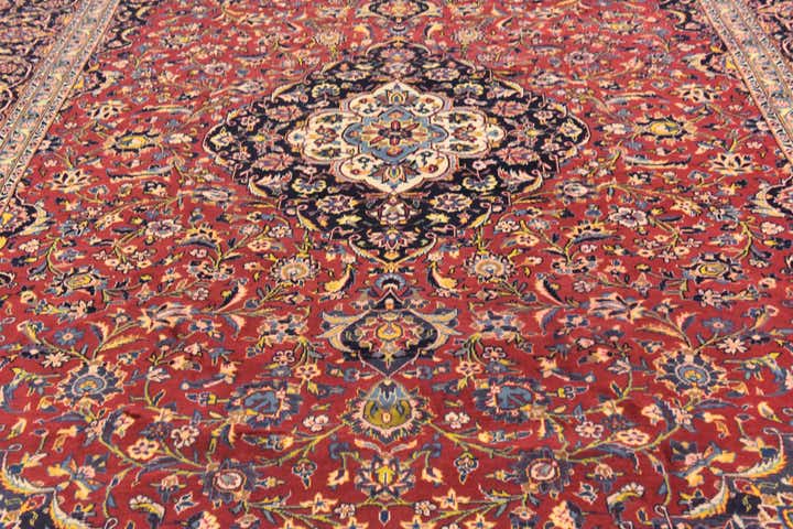 9' 7 x 12' 10 Hand Knotted Kashan Persian Wool Rug