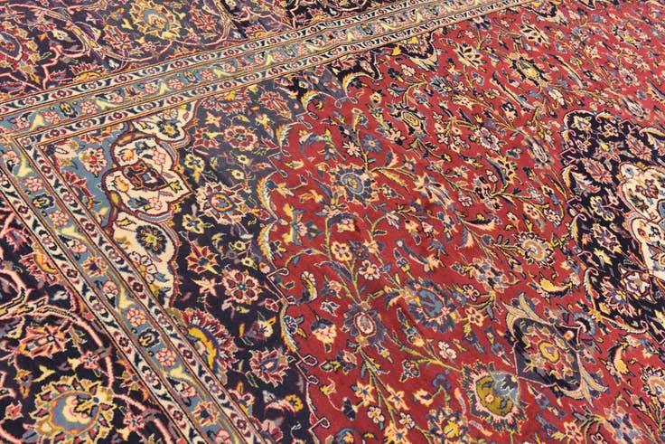Detail image of 9' 7 x 12' 10 Hand Knotted Kashan Persian Wool Rug
