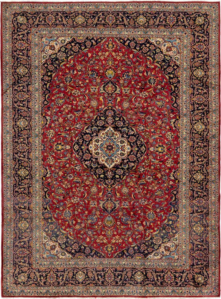 9' 7 x 12' 10 Hand Knotted Kashan Persian Wool Rug