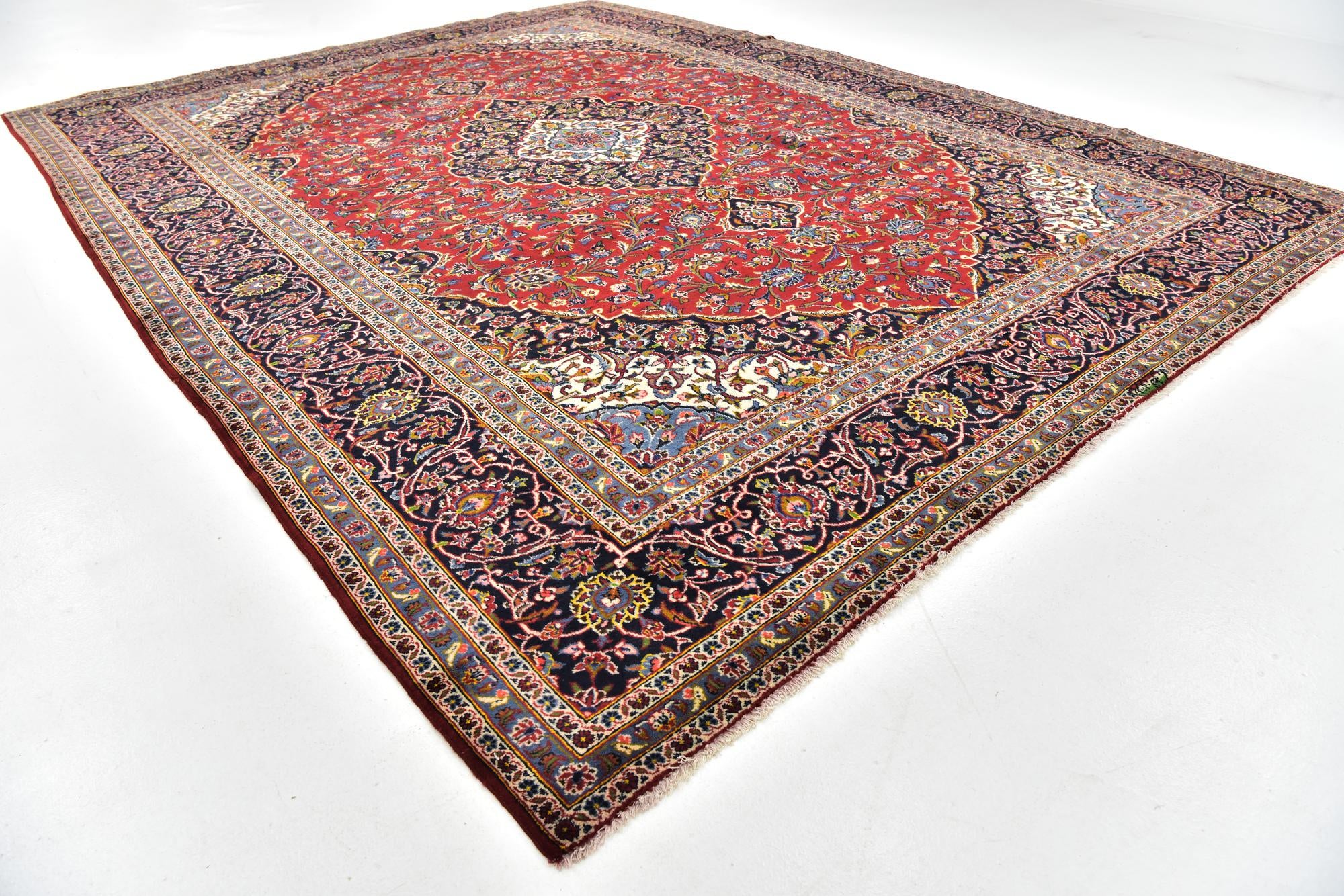 9' 9 x 13' Hand Knotted Kashan Persian Wool Rug