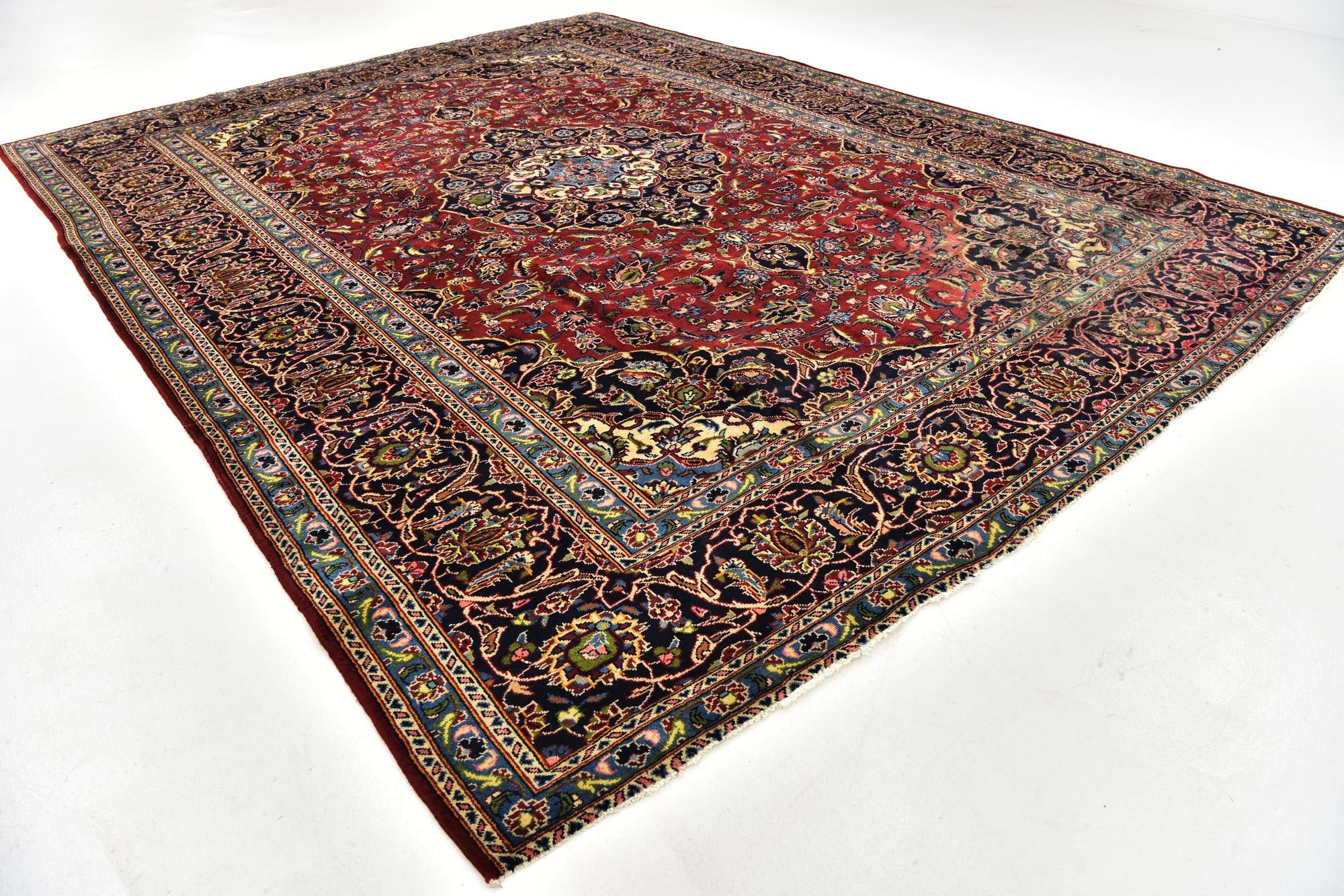 9' 7 x 12' 7 Hand Knotted Kashan Persian Wool Rug