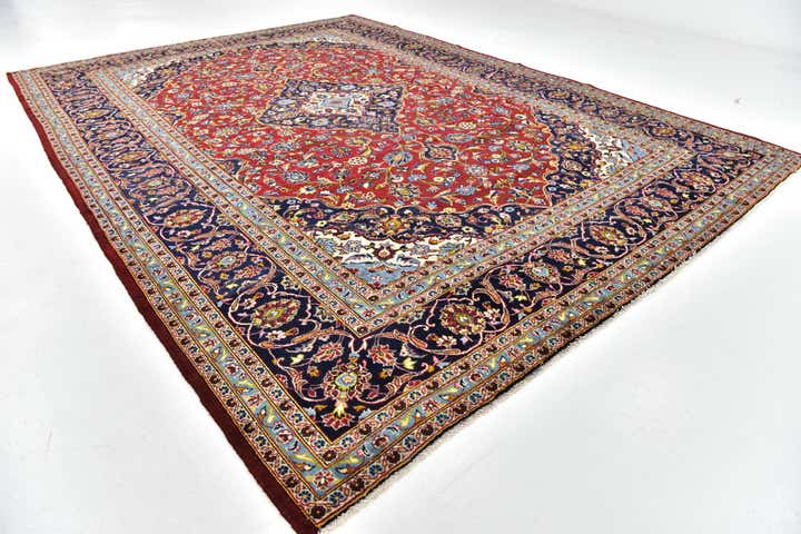 9' 8 x 13' Hand Knotted Kashan Persian Wool Rug