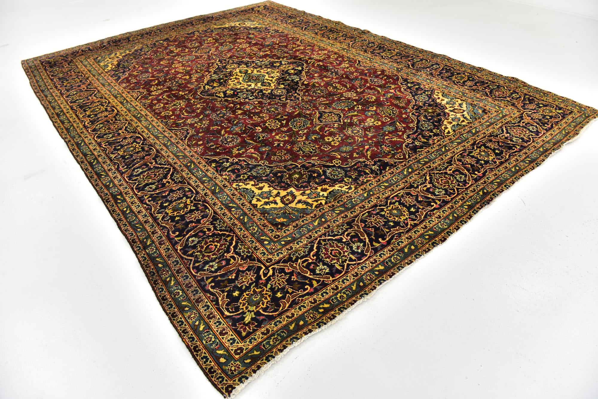 9' 6 x 13' Hand Knotted Kashan Persian Wool Rug
