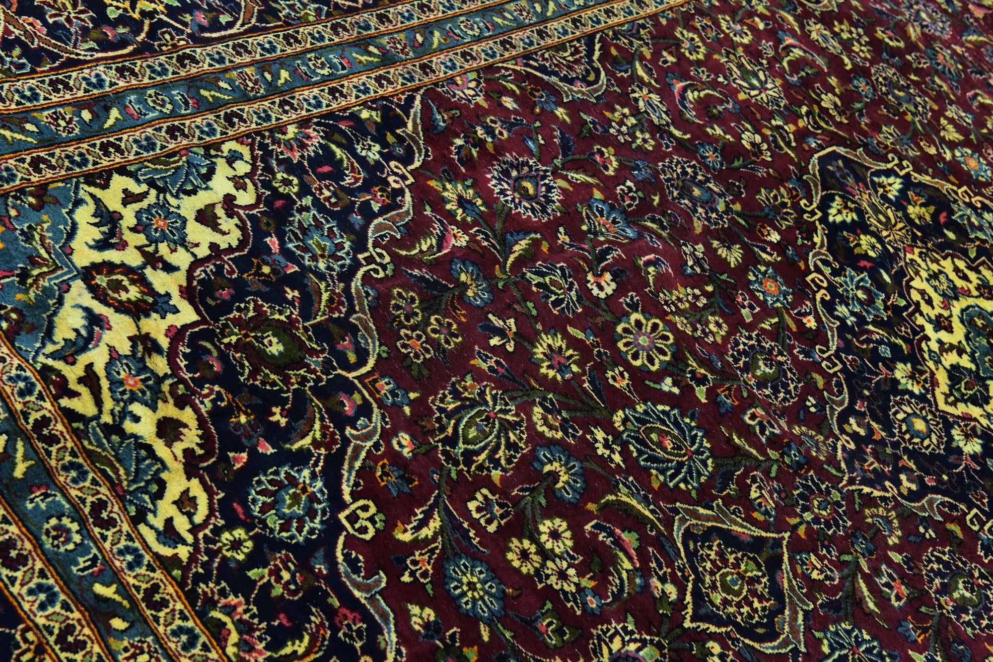 9' 6 x 13' Hand Knotted Kashan Persian Wool Rug