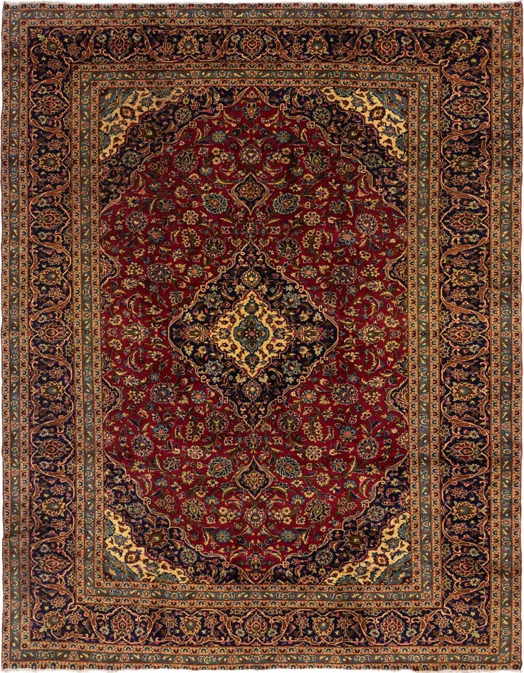 Detail image of 9' 6 x 13' Hand Knotted Kashan Persian Wool Rug