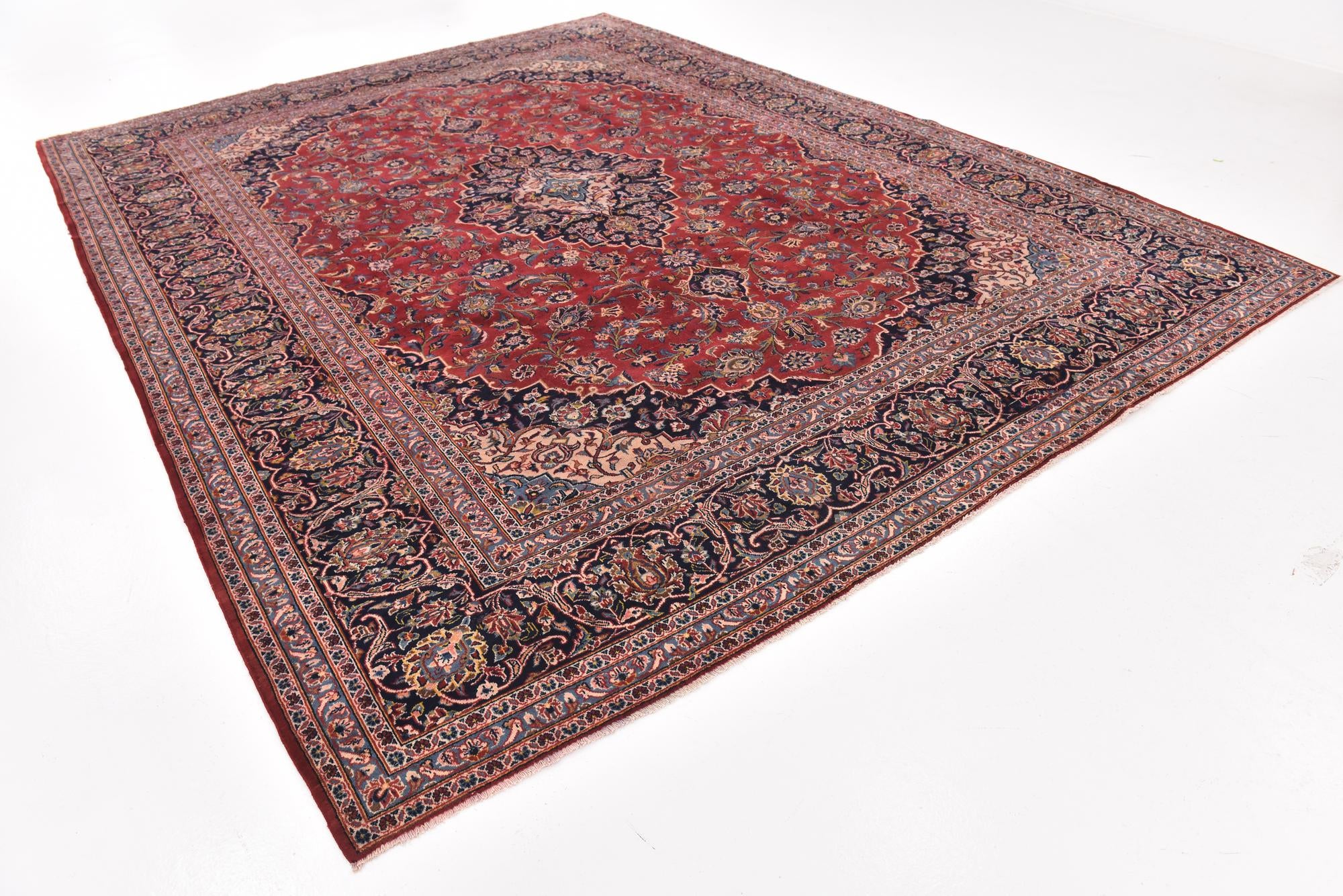 9' 8 x 12' 10 Hand Knotted Kashan Persian Wool Rug