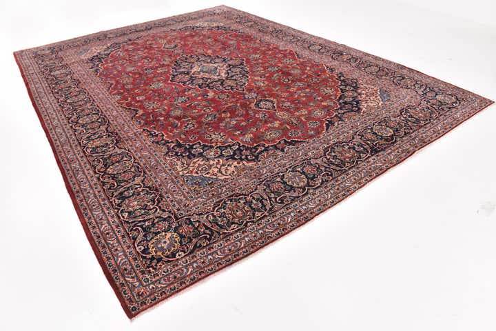 9' 8 x 12' 10 Hand Knotted Kashan Persian Wool Rug