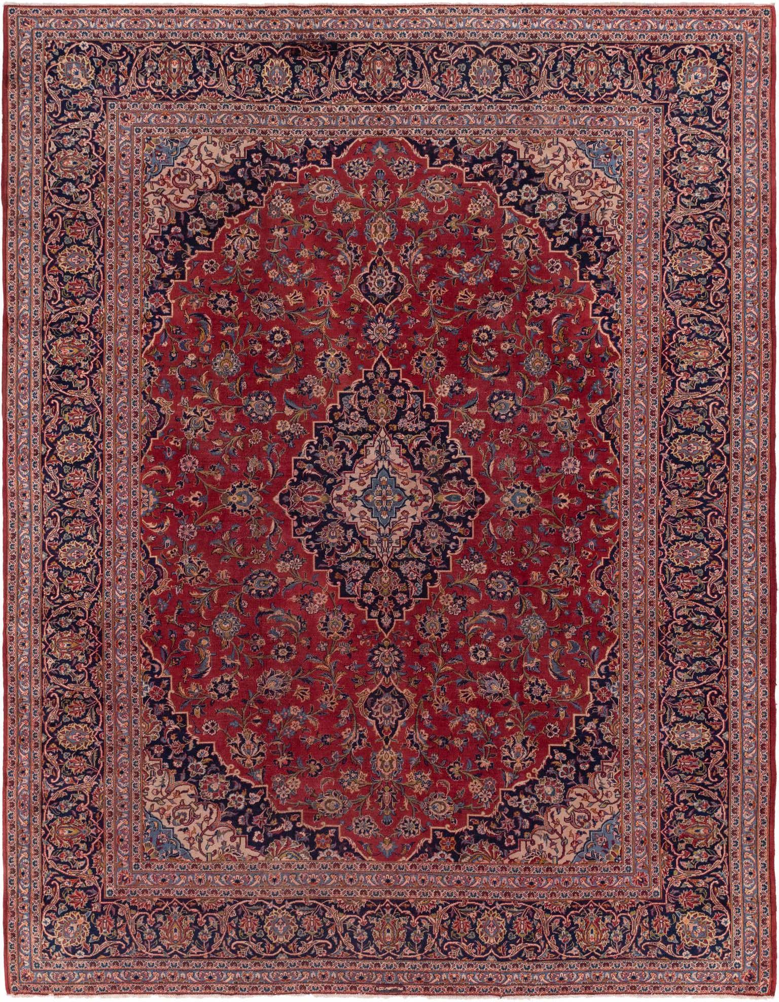 9' 8 x 12' 10 Hand Knotted Kashan Persian Wool Rug