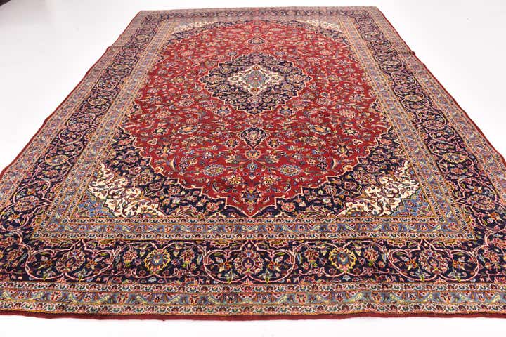 9' 7 x 13' Hand Knotted Kashan Persian Wool Rug