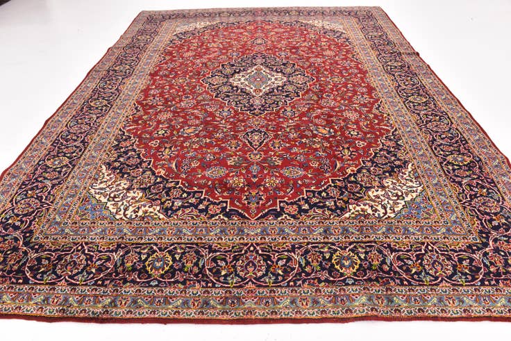 Detail image of 9' 7 x 13' Hand Knotted Kashan Persian Wool Rug
