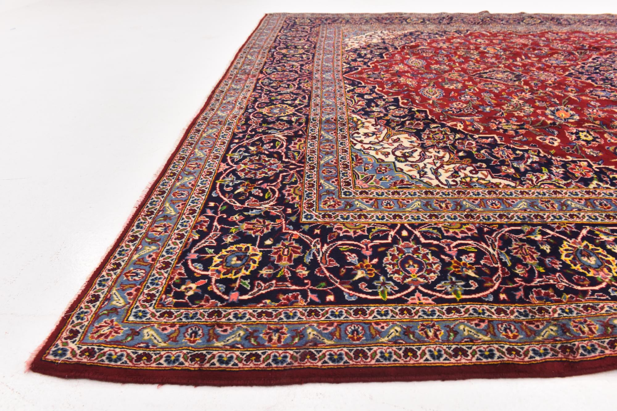 9' 7 x 13' Hand Knotted Kashan Persian Wool Rug
