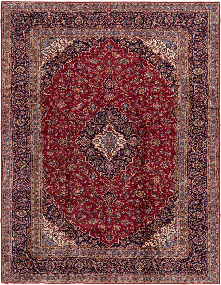 Detail image of 9' 7 x 13' Hand Knotted Kashan Persian Wool Rug