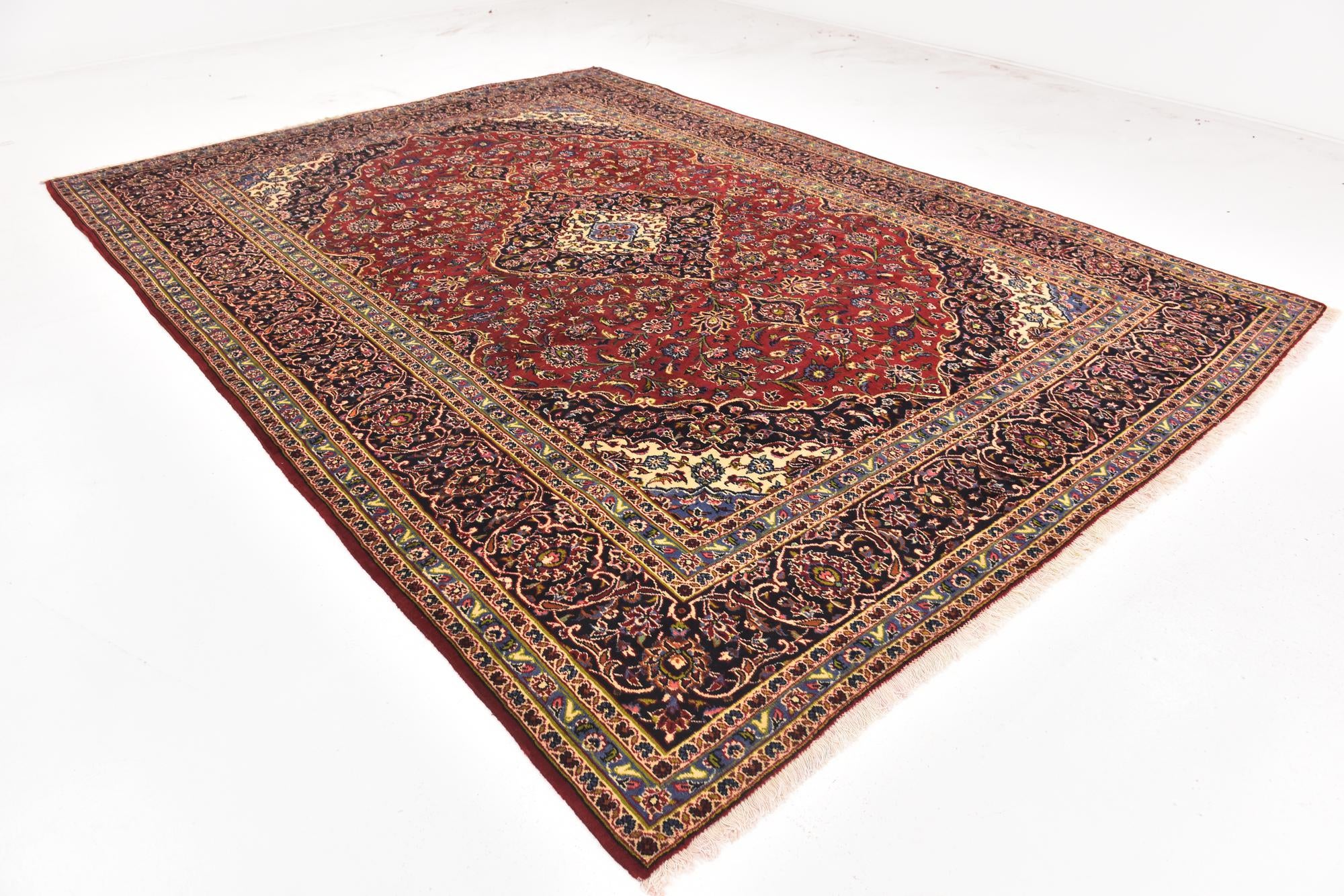 9' 8 x 13' 3 Hand Knotted Kashan Persian Wool Rug