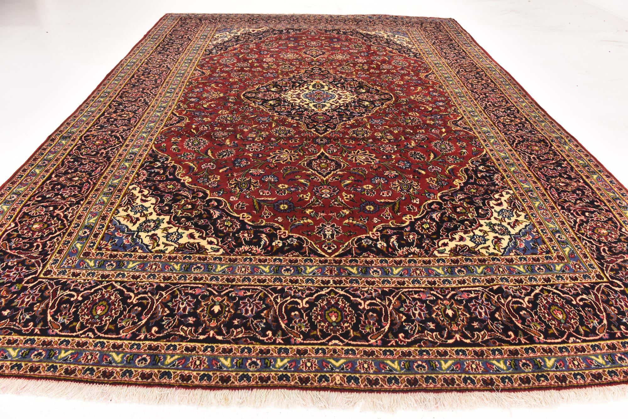 9' 8 x 13' 3 Hand Knotted Kashan Persian Wool Rug