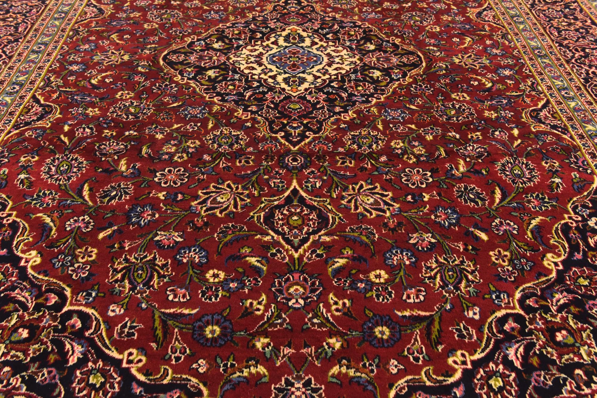9' 8 x 13' 3 Hand Knotted Kashan Persian Wool Rug