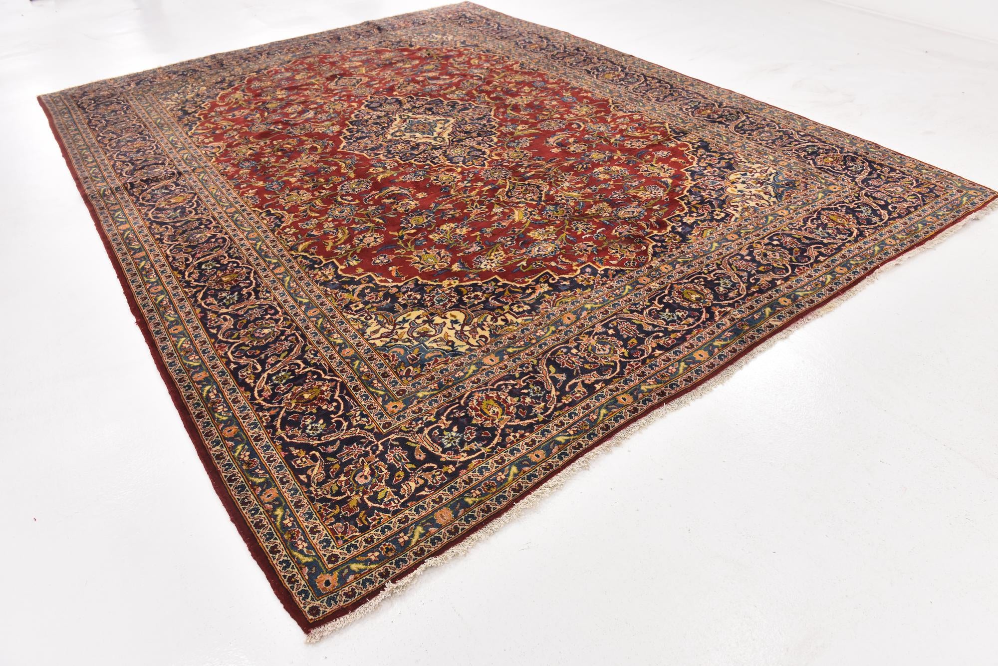 10' x 12' 9 Hand Knotted Kashan Persian Wool Rug