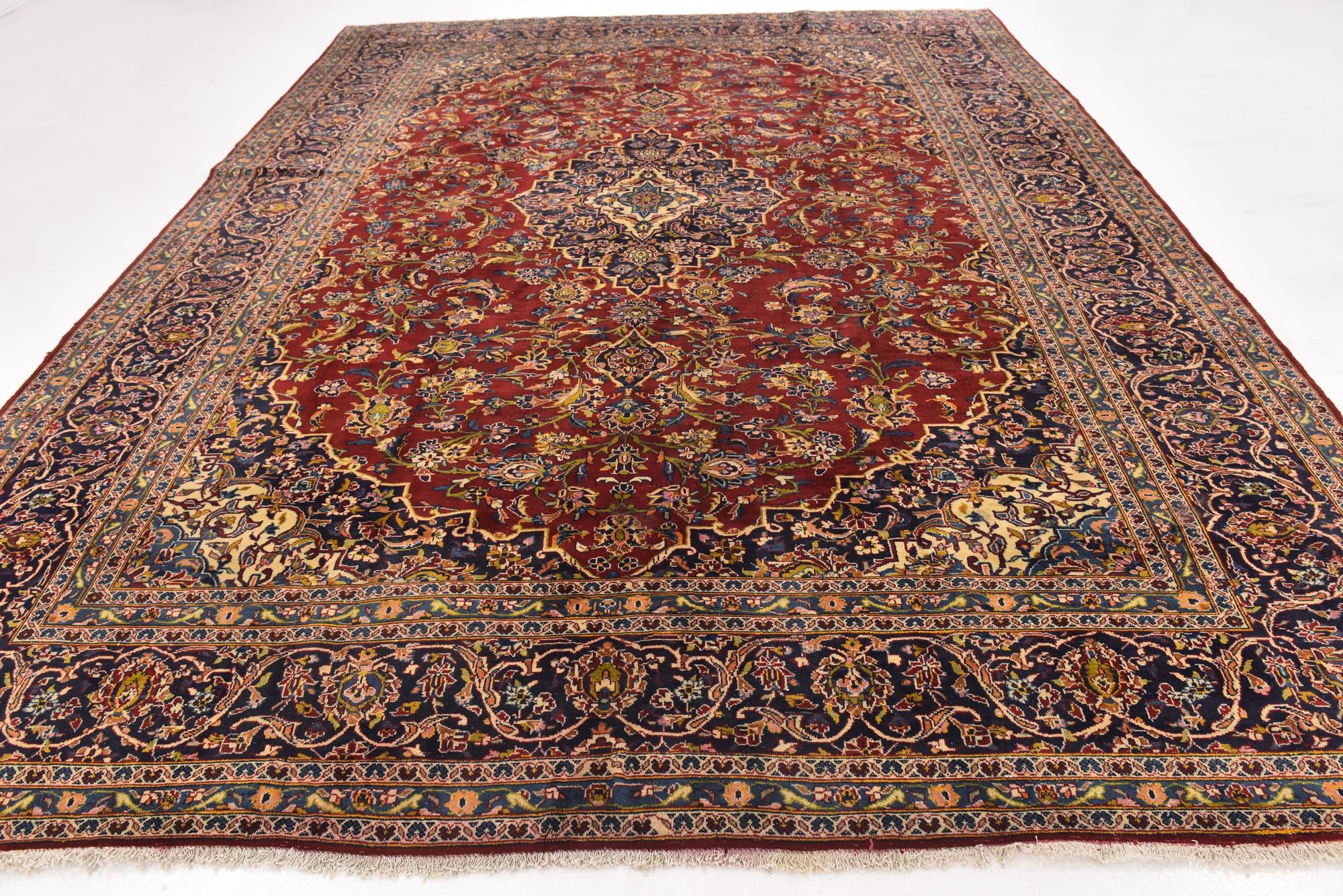 10' x 12' 9 Hand Knotted Kashan Persian Wool Rug