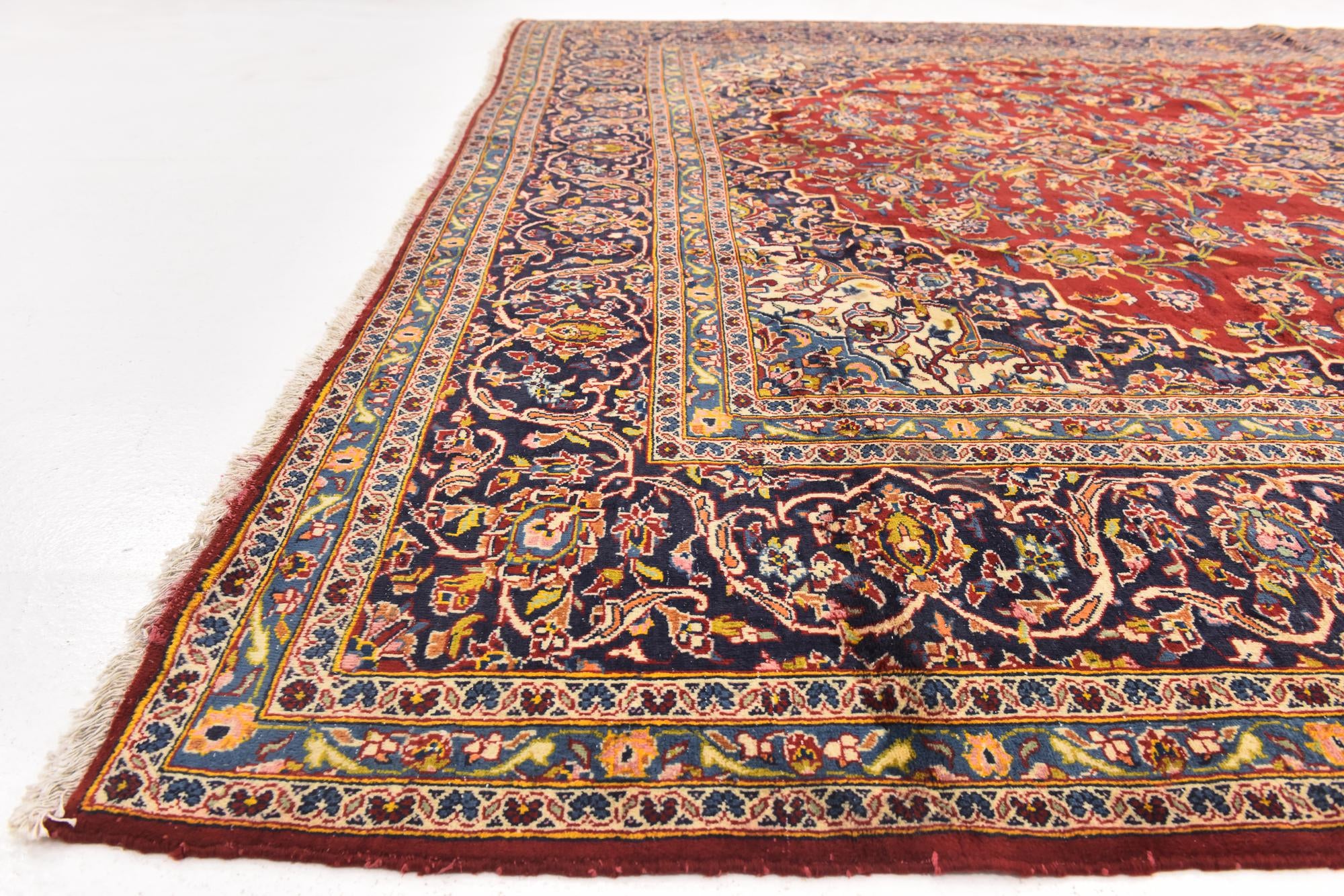 10' x 12' 9 Hand Knotted Kashan Persian Wool Rug