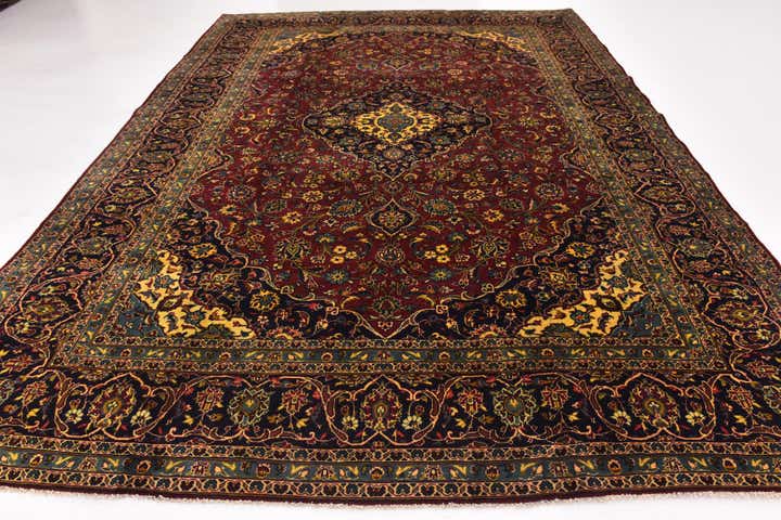 9' 7 x 13' Hand Knotted Kashan Persian Wool Rug