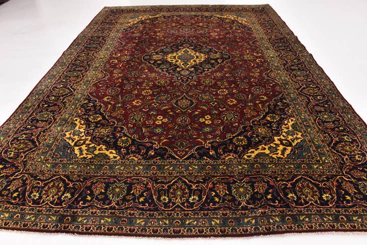 Detail image of 9' 7 x 13' Hand Knotted Kashan Persian Wool Rug