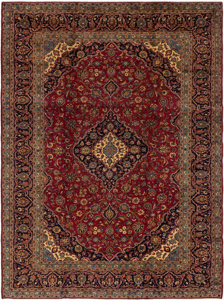 9' 7 x 13' Hand Knotted Kashan Persian Wool Rug
