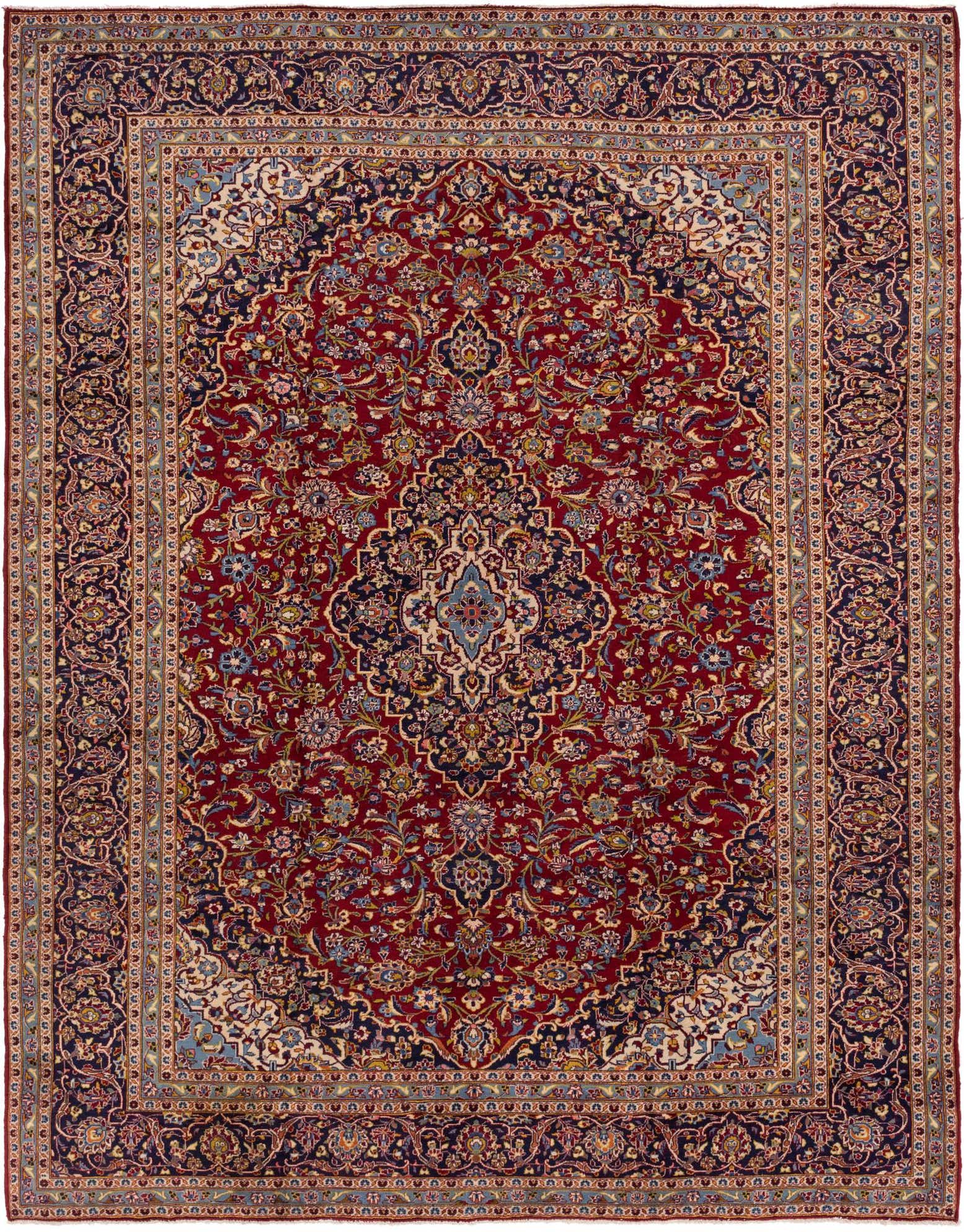 9' 10 x 12' 6 Hand Knotted Kashan Persian Wool Rug