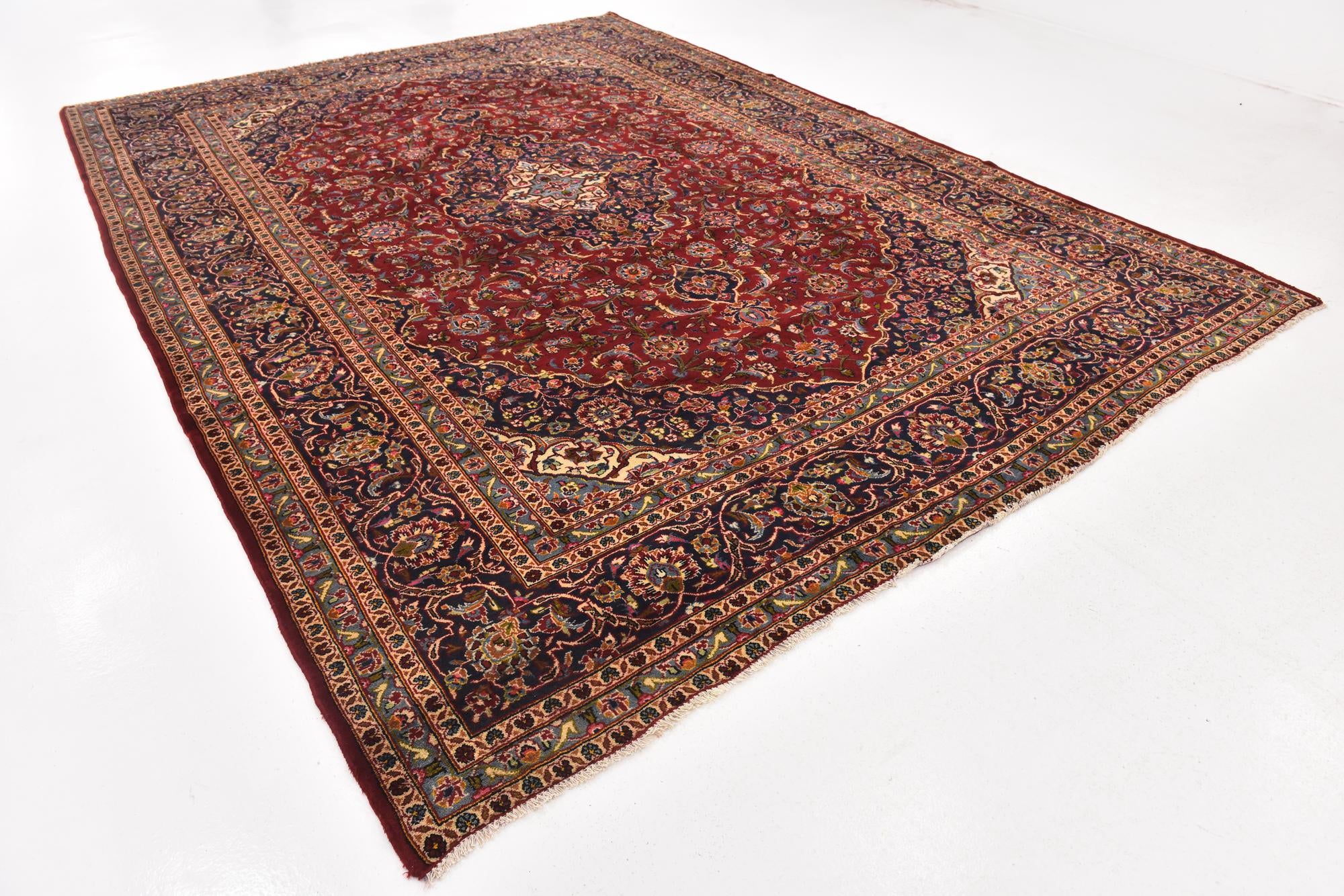 9' 7 x 13' 3 Hand Knotted Kashan Persian Wool Rug