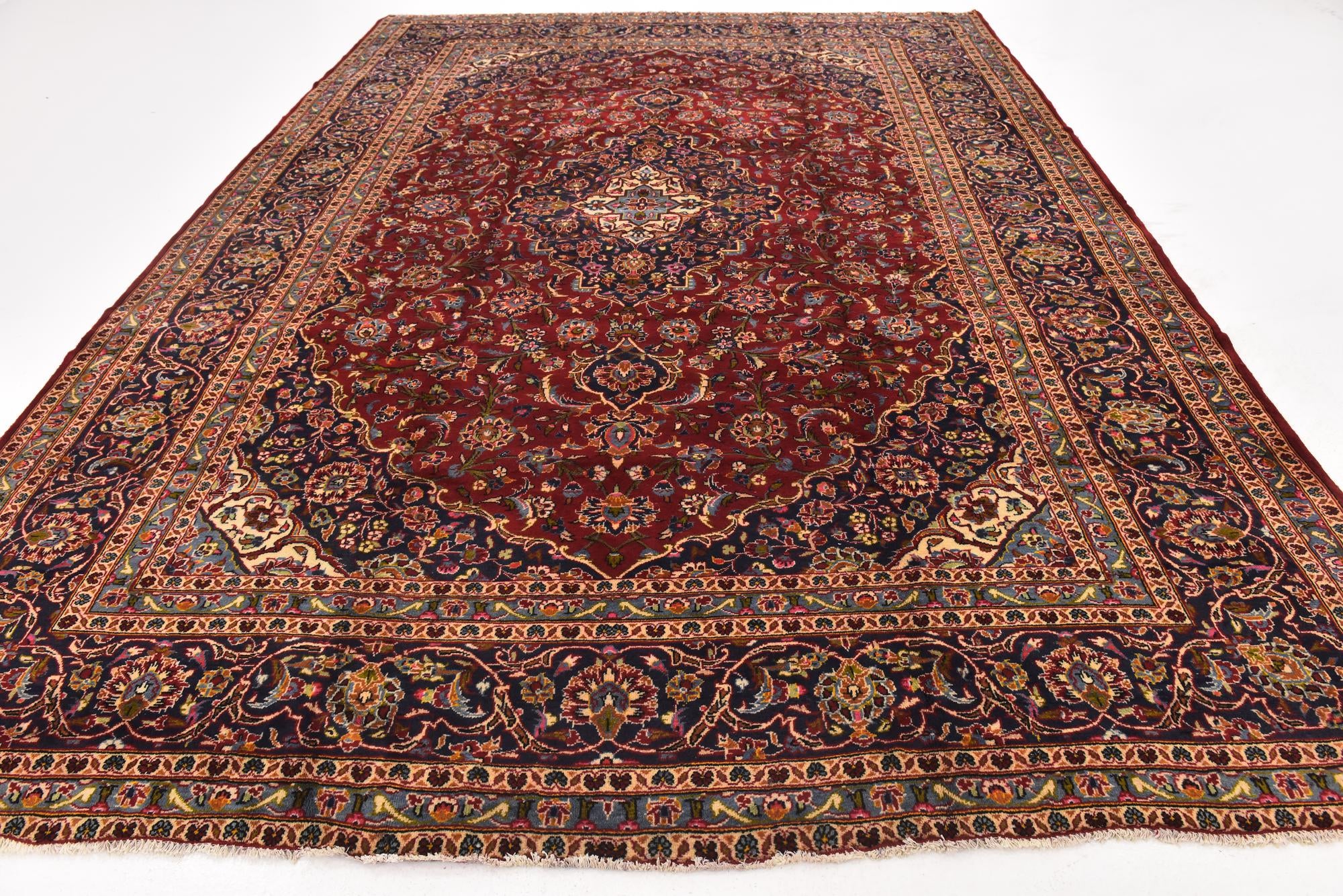 9' 7 x 13' 3 Hand Knotted Kashan Persian Wool Rug