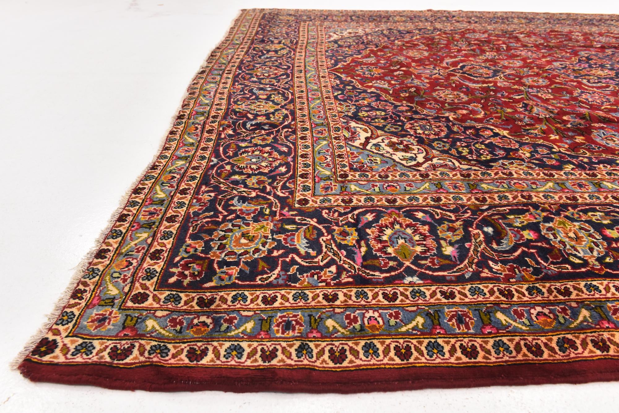 9' 7 x 13' 3 Hand Knotted Kashan Persian Wool Rug