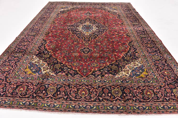 Detail image of 9' 6 x 12' 8 Hand Knotted Kashan Persian Wool Rug