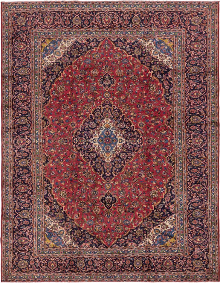 Detail image of 9' 6 x 12' 8 Hand Knotted Kashan Persian Wool Rug