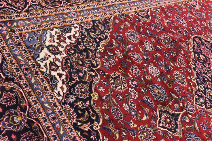 Detail image of 9' 8 x 13' Hand Knotted Kashan Persian Wool Rug