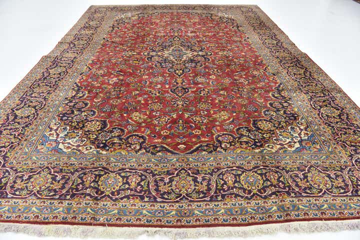 9' 10 x 13' 3 Hand Knotted Kashan Persian Wool Rug