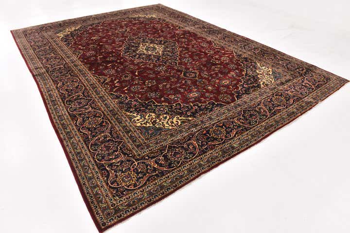 9' 7 x 13' 2 Hand Knotted Kashan Persian Wool Rug