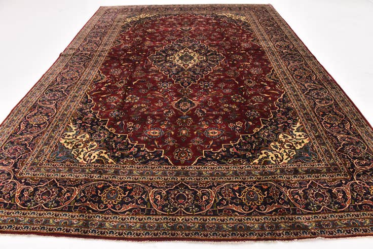 Detail image of 9' 7 x 13' 2 Hand Knotted Kashan Persian Wool Rug