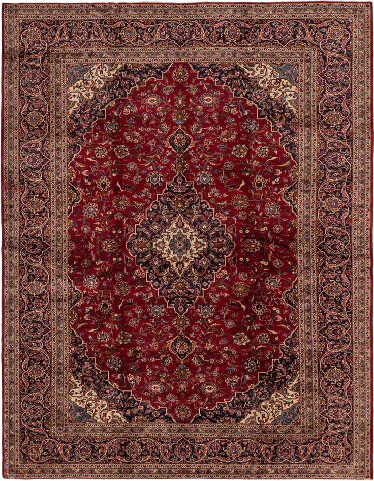 Detail image of 9' 7 x 13' 2 Hand Knotted Kashan Persian Wool Rug