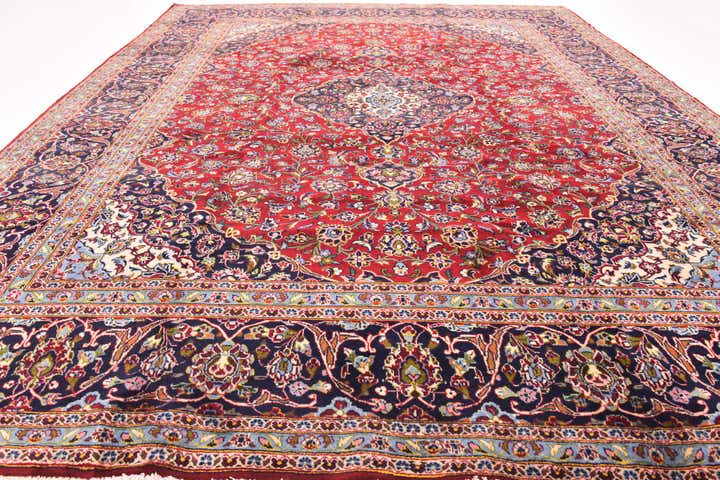 10' x 12' 9 Hand Knotted Kashan Persian Wool Rug
