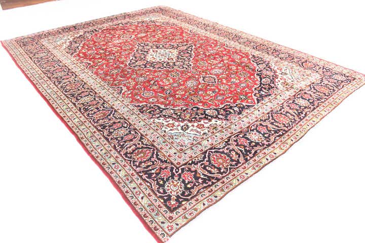 9' 8 x 12' 9 Hand Knotted Kashan Persian Wool Rug