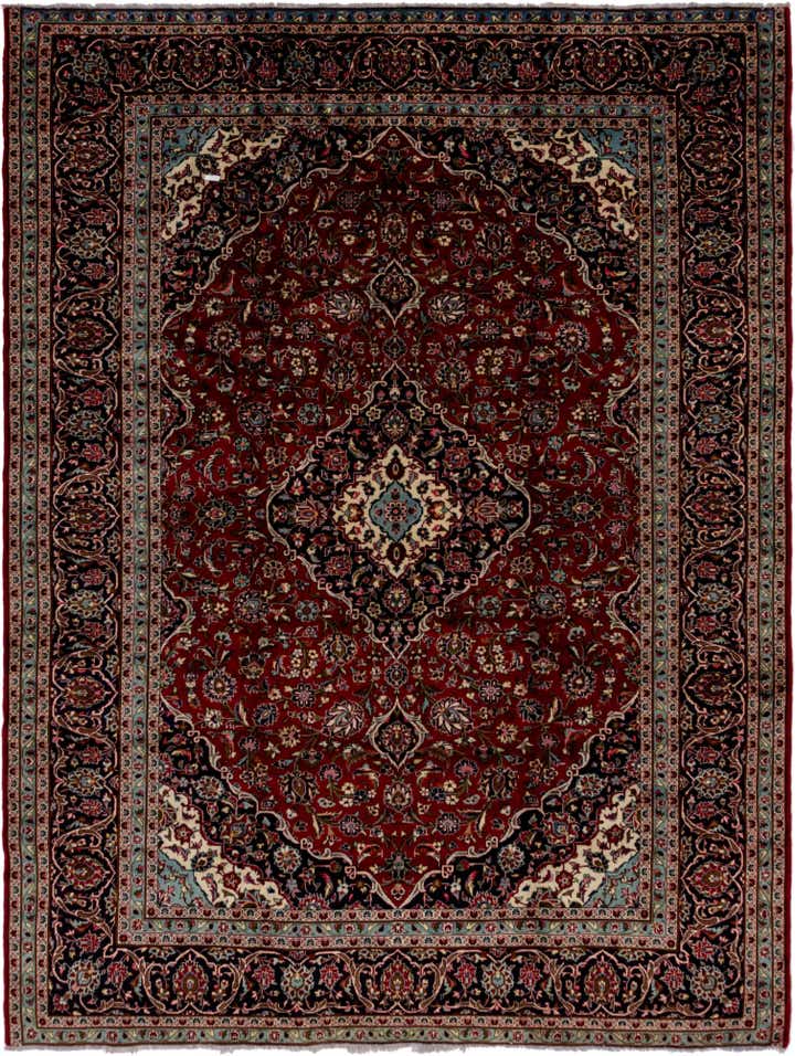 9' 8 x 12' 9 Hand Knotted Kashan Persian Wool Rug