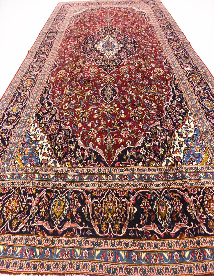 Detail image of 9' 7 x 13' 8  Hand Knotted Kashan Persian Wool Rug