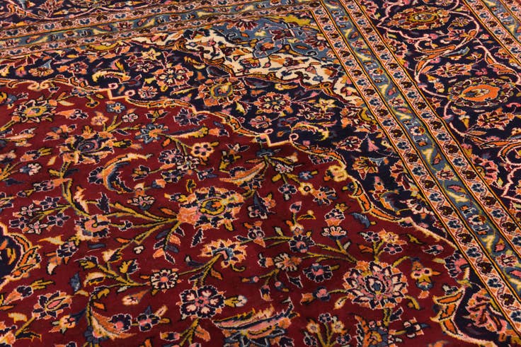 Detail image of 9' 6 x 12' 7 Hand Knotted Kashan Persian Wool Rug