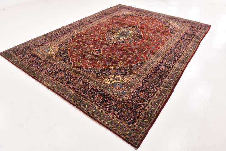 9' 1 x 12' 4 Hand Knotted Kashan Persian Wool Rug