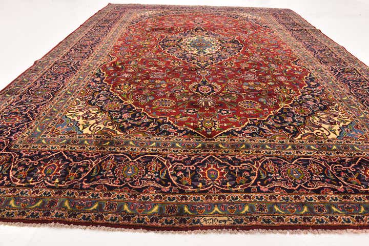 9' 1 x 12' 4 Hand Knotted Kashan Persian Wool Rug