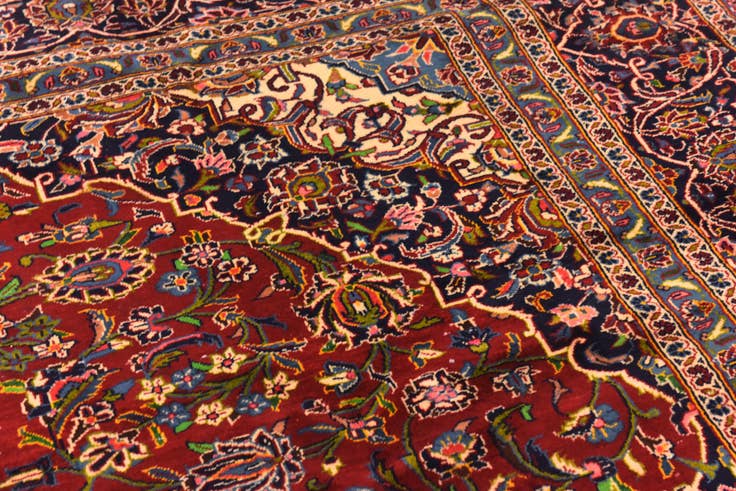 Detail image of 9' 1 x 12' 4 Hand Knotted Kashan Persian Wool Rug