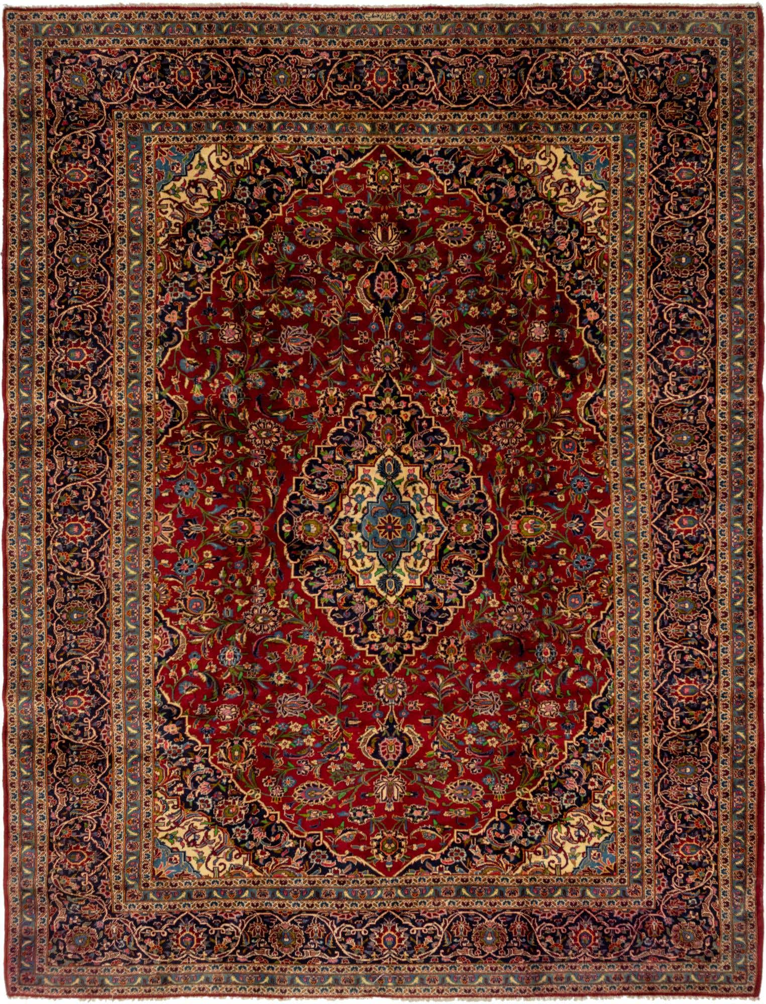 9' 1 x 12' 4 Hand Knotted Kashan Persian Wool Rug