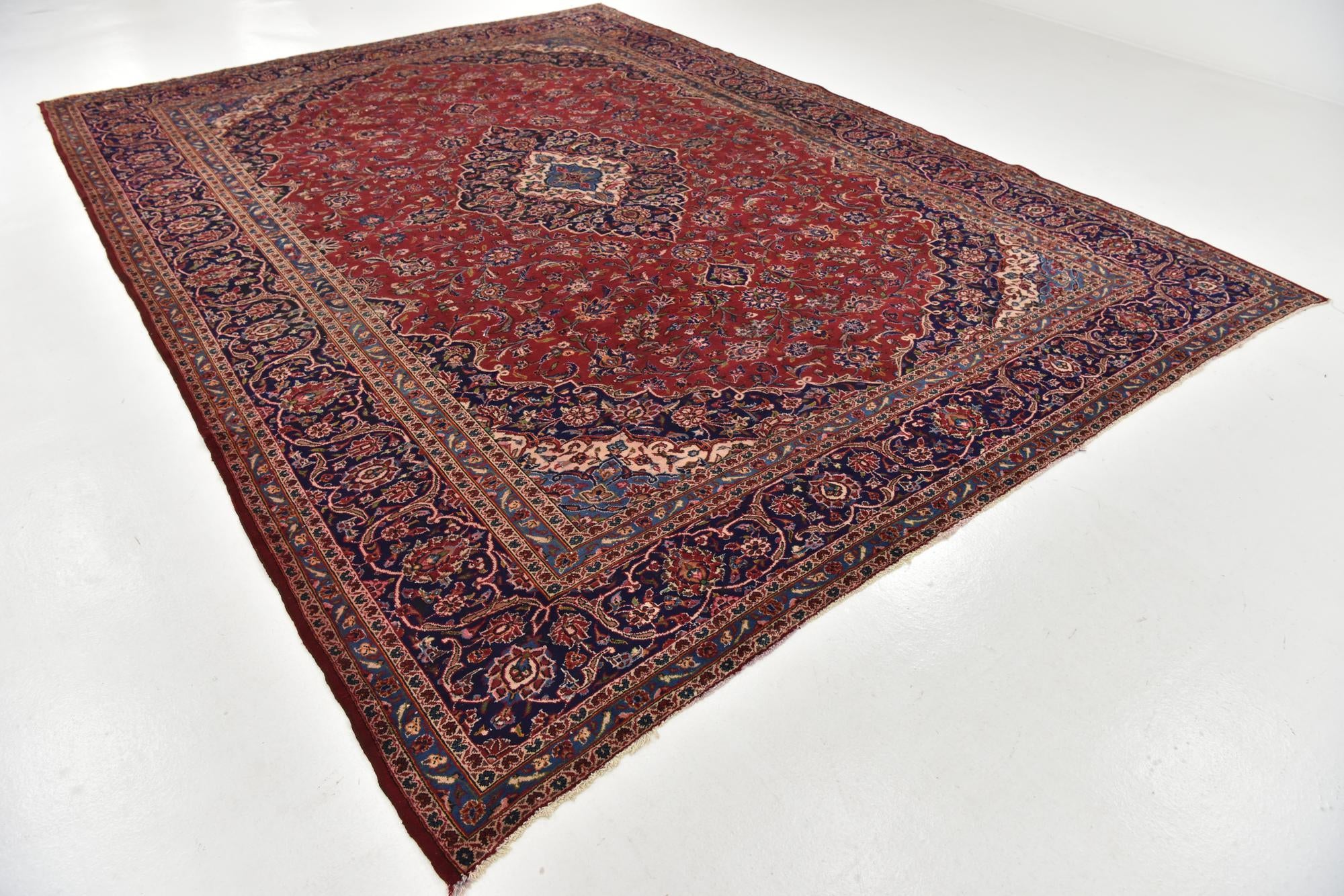 9' 7 x 13' Hand Knotted Kashan Persian Wool Rug