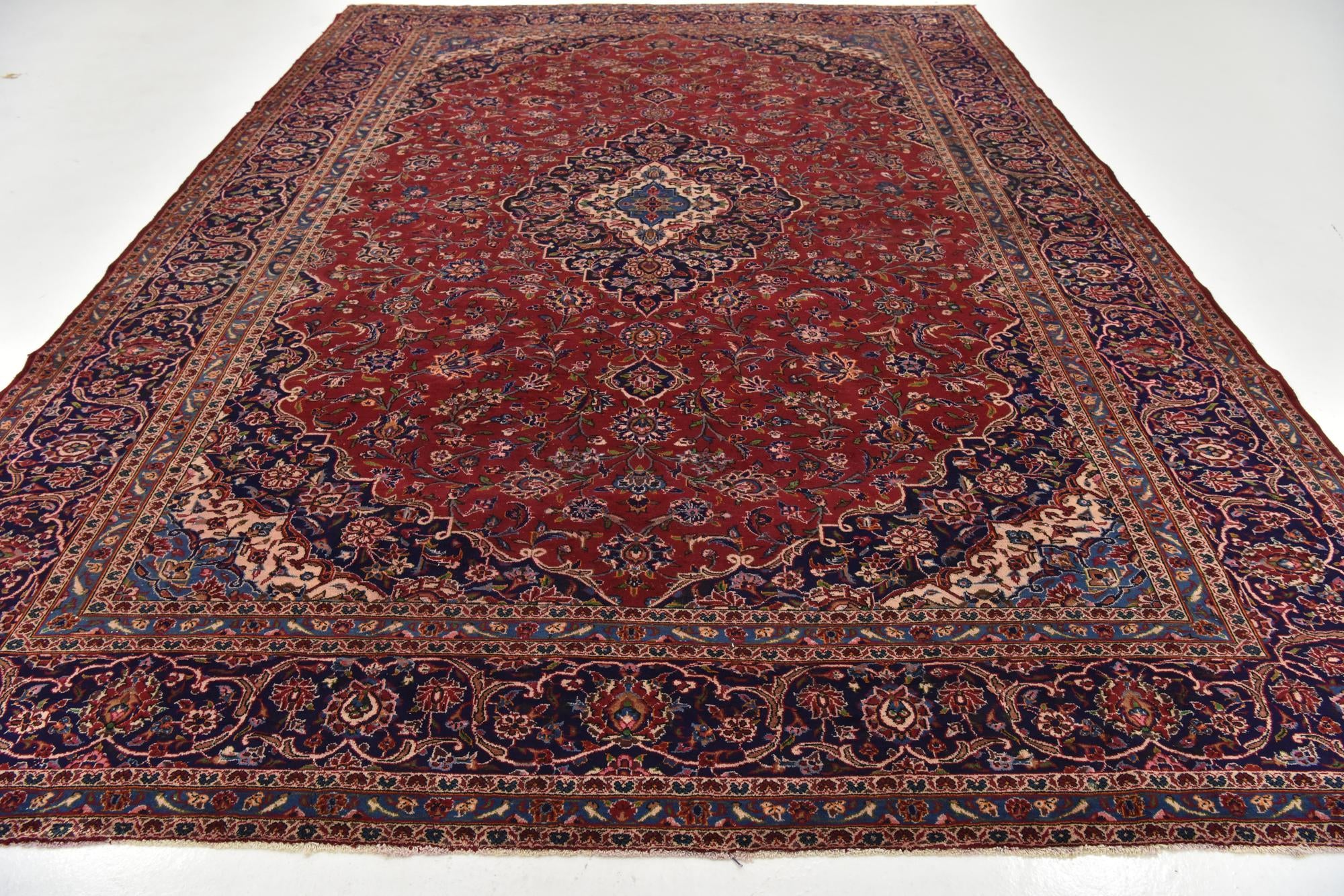 9' 7 x 13' Hand Knotted Kashan Persian Wool Rug