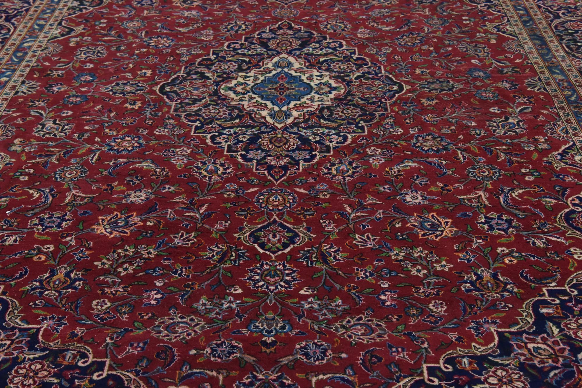 9' 7 x 13' Hand Knotted Kashan Persian Wool Rug