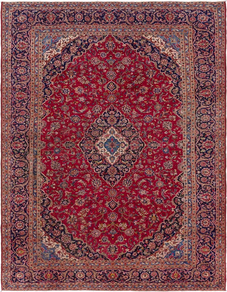 Detail image of 9' 7 x 13' Hand Knotted Kashan Persian Wool Rug